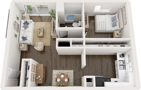 Floor plan for 1 bed, 1 bath, 842 sqft